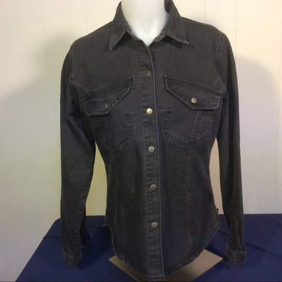 Woolrich Black Denim Womens Jacket snap buttons size small - Picture 1 of 11
